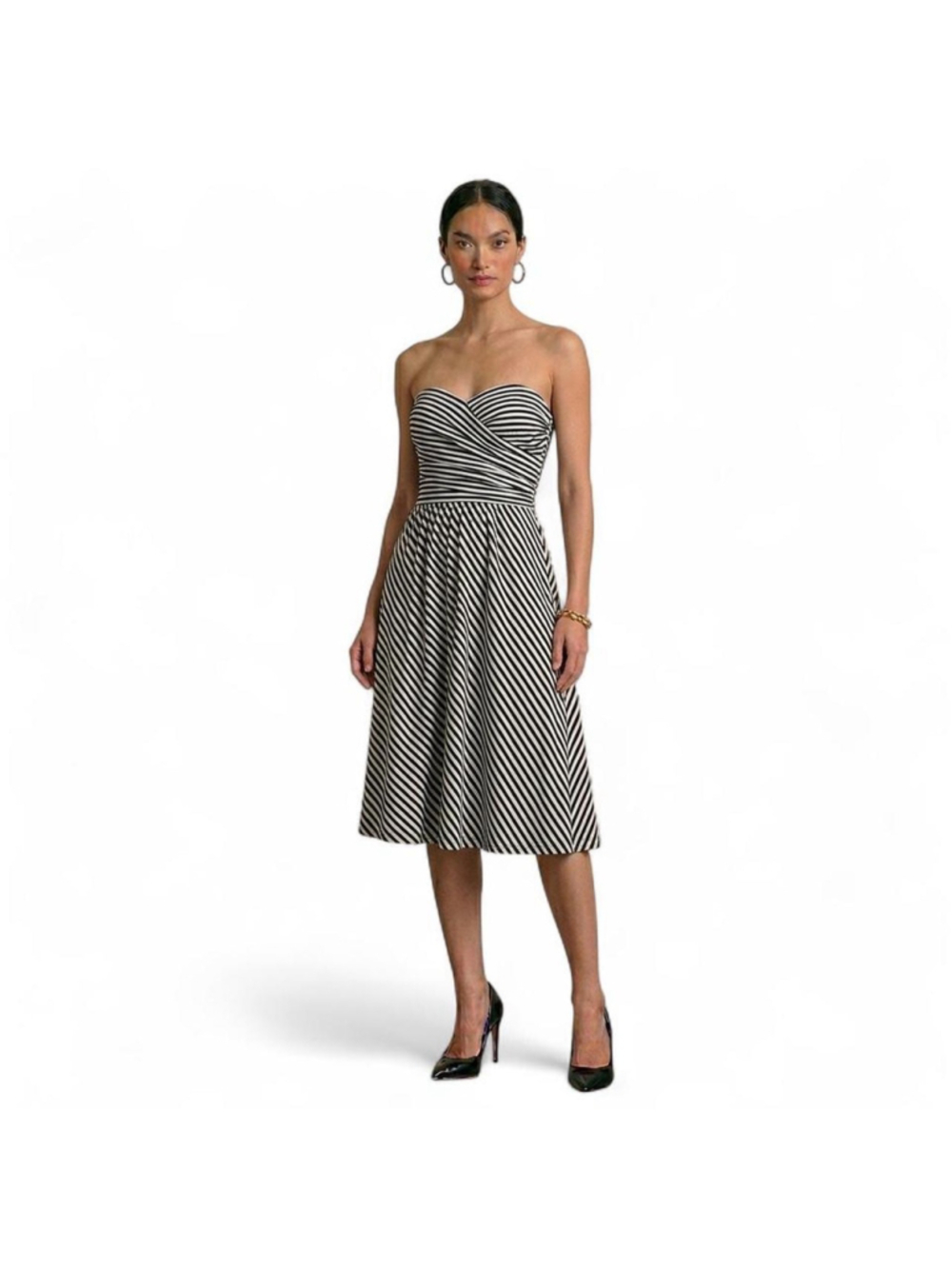 BCBG Maxazaria
Black and white striped strapless dress
